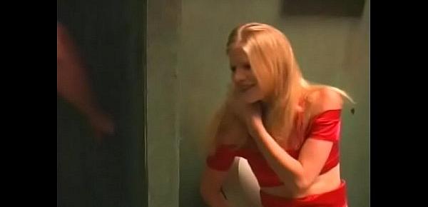  Young blonde slut Keri Starr urgently needs to earn some money and proposed  the first person she met to poke her in the public place of convenience